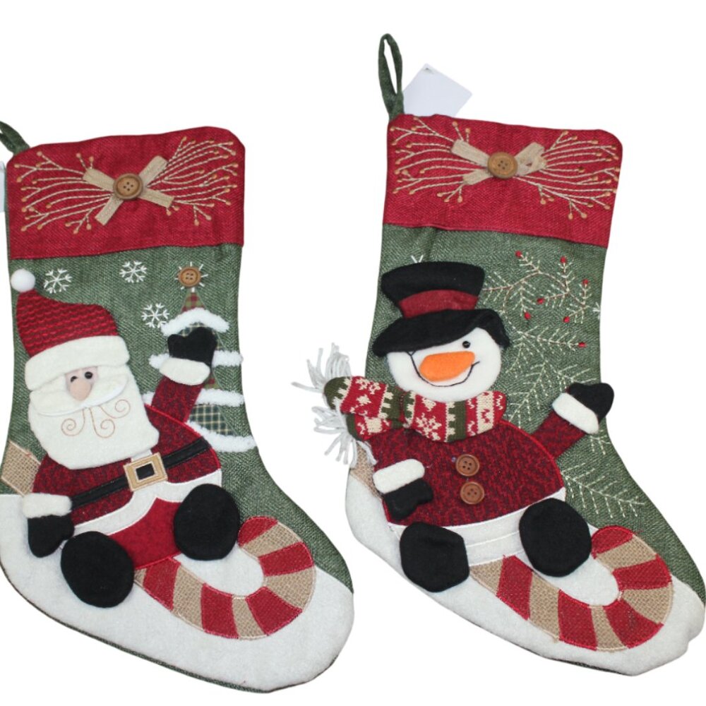 Hobby Lobby Christmas Stocking Set Santa Claus Snowman Candy Cane Sled Green NWT